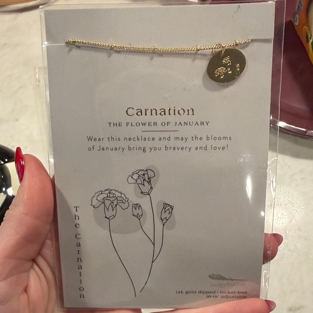 NWT Gold Carnation Pendant Necklace - January Birthflower